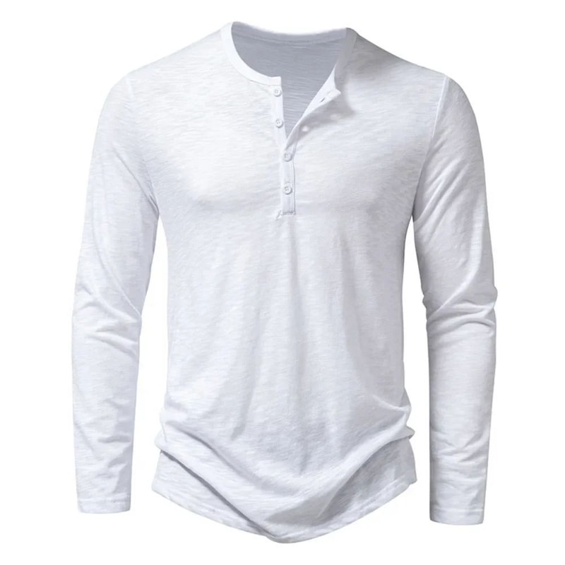 Mens Cotton Long Sleeve Henley Shirt Casual Button Neck Slim Fit Tee 2