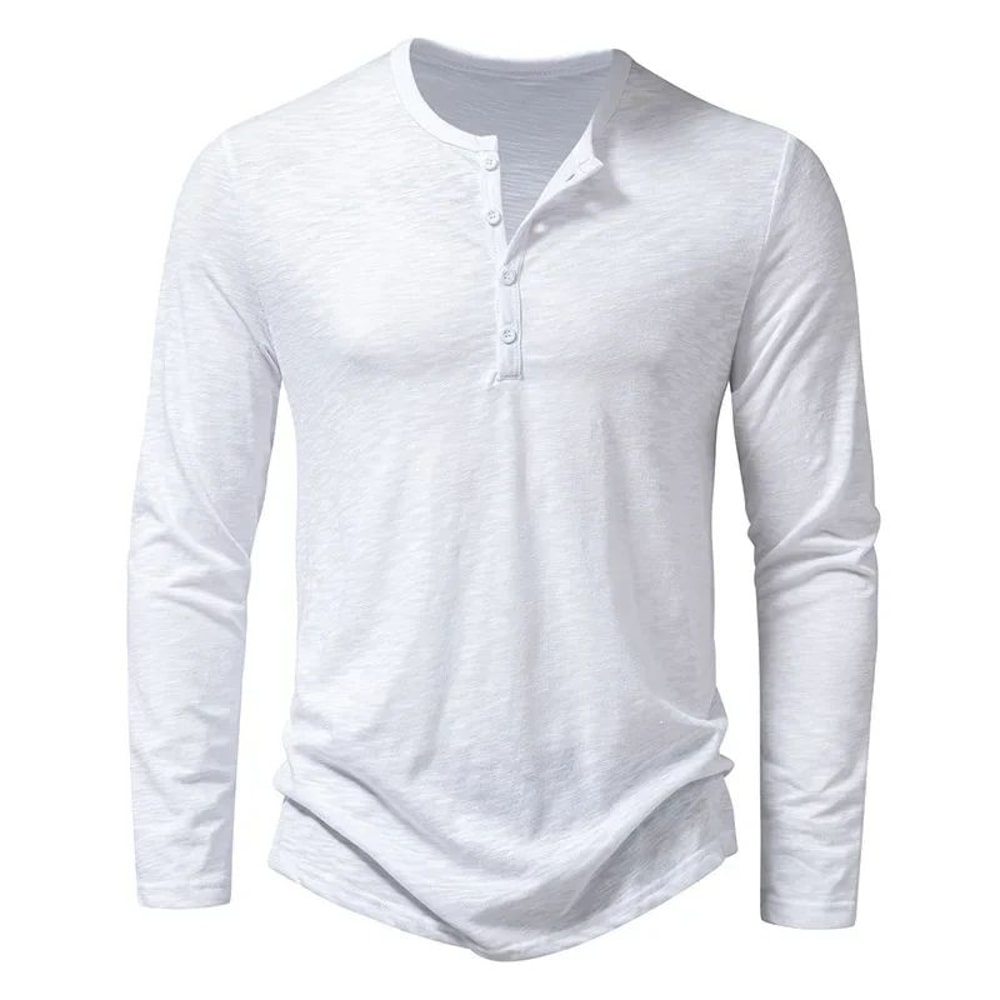 Mens Cotton Long Sleeve Henley Shirt Casual Button Neck Slim Fit Tee 6
