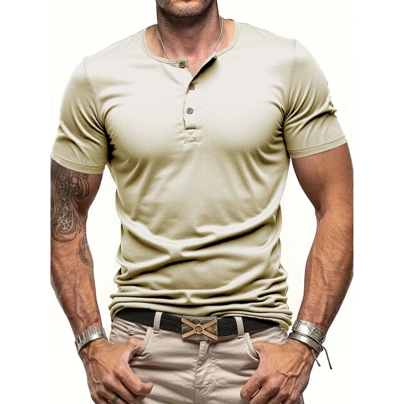 Mens Short Sleeve Henley TShirt Slim Fit Button Neck Casual Streetwear Tee 0