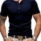 Mens Short Sleeve Henley TShirt Slim Fit Button Neck Casual Streetwear Tee 3
