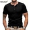 Mens Short Sleeve Henley TShirt Slim Fit Button Neck Casual Streetwear Tee 4