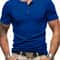 Mens Short Sleeve Henley TShirt Slim Fit Button Neck Casual Streetwear Tee 13
