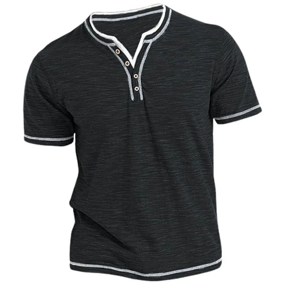 Mens Cotton VNeck Henley TShirt Casual Slim Fit Short Sleeve Tee 0