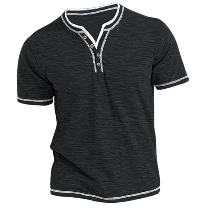 Mens Cotton VNeck Henley TShirt Casual Slim Fit Short Sleeve Tee 0