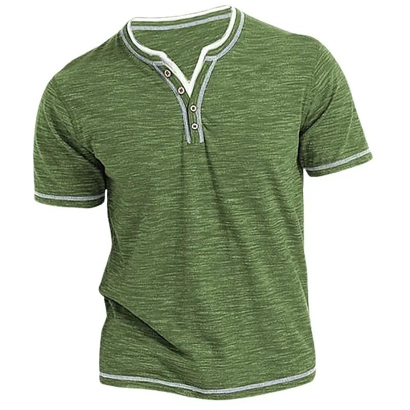 Mens Cotton VNeck Henley TShirt Casual Slim Fit Short Sleeve Tee 6