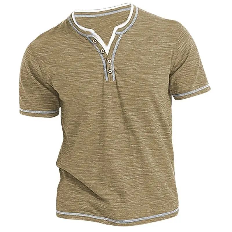 Mens Cotton VNeck Henley TShirt Casual Slim Fit Short Sleeve Tee 7