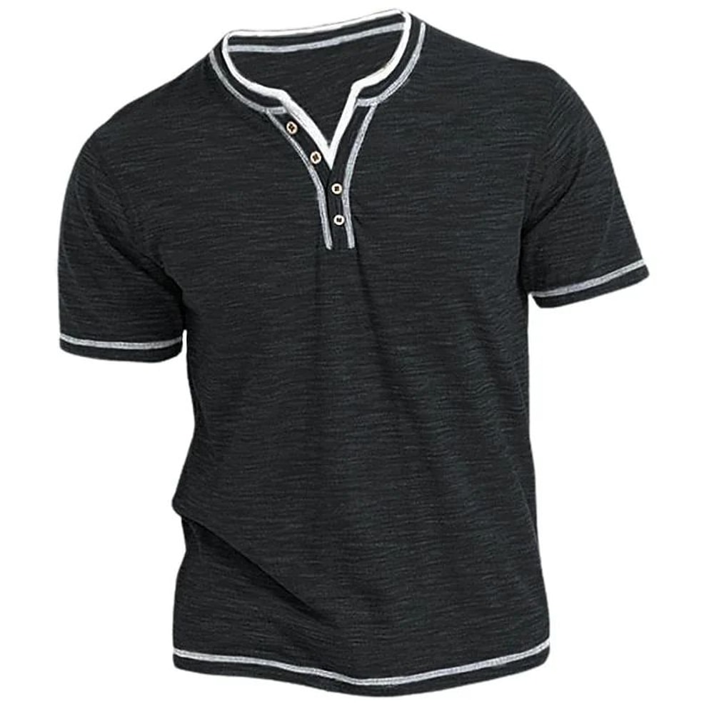 Mens Cotton VNeck Henley TShirt Casual Slim Fit Short Sleeve Tee 8