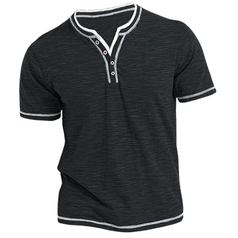 Mens Cotton VNeck Henley TShirt Casual Slim Fit Short Sleeve Tee 8