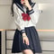 Womens Japanese JK Sailor School Uniform Set Classic Long Sleeve Anime Cosplay Outfit With Red Tie 1