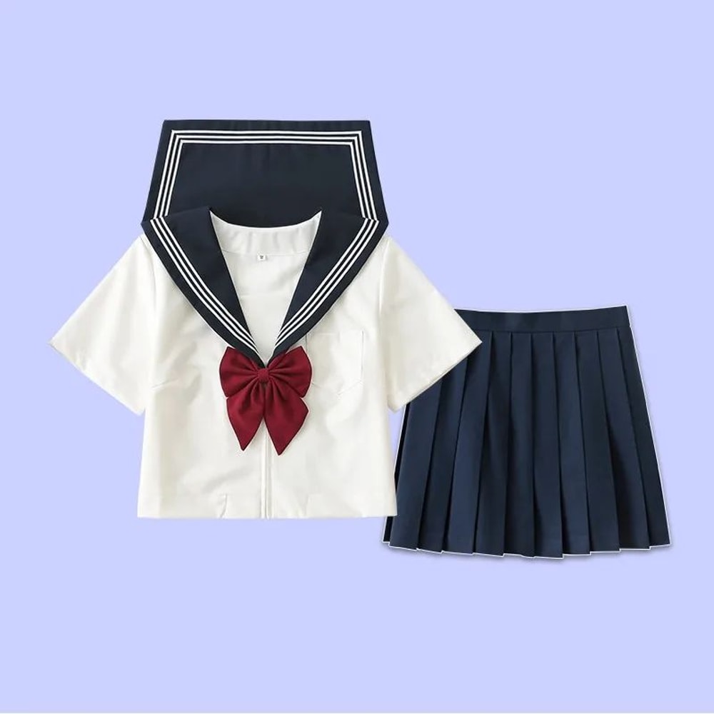 Womens Japanese JK Sailor School Uniform Set Classic Long Sleeve Anime Cosplay Outfit With Red Tie 6