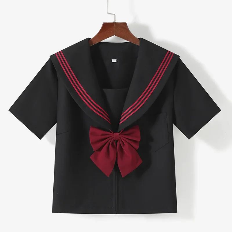 Womens Black Japanese JK Sailor School Uniform Set Classic Anime Cosplay Student Outfit With Pleat 0