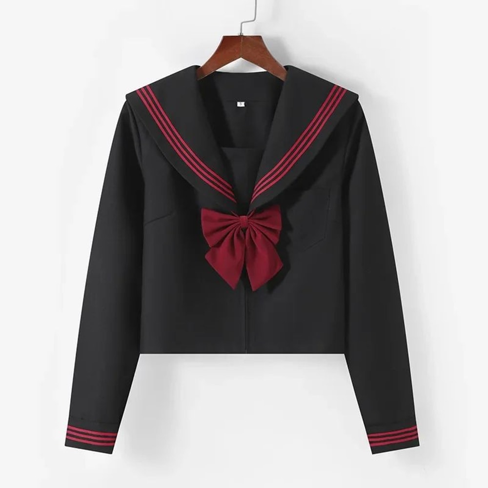 Womens Black Japanese JK Sailor School Uniform Set Classic Anime Cosplay Student Outfit With Pleat 9