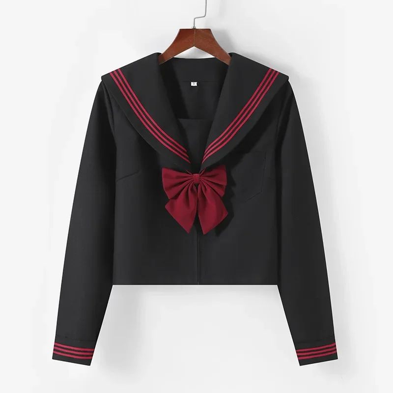Womens Black Japanese JK Sailor School Uniform Set Classic Anime Cosplay Student Outfit With Pleat 9