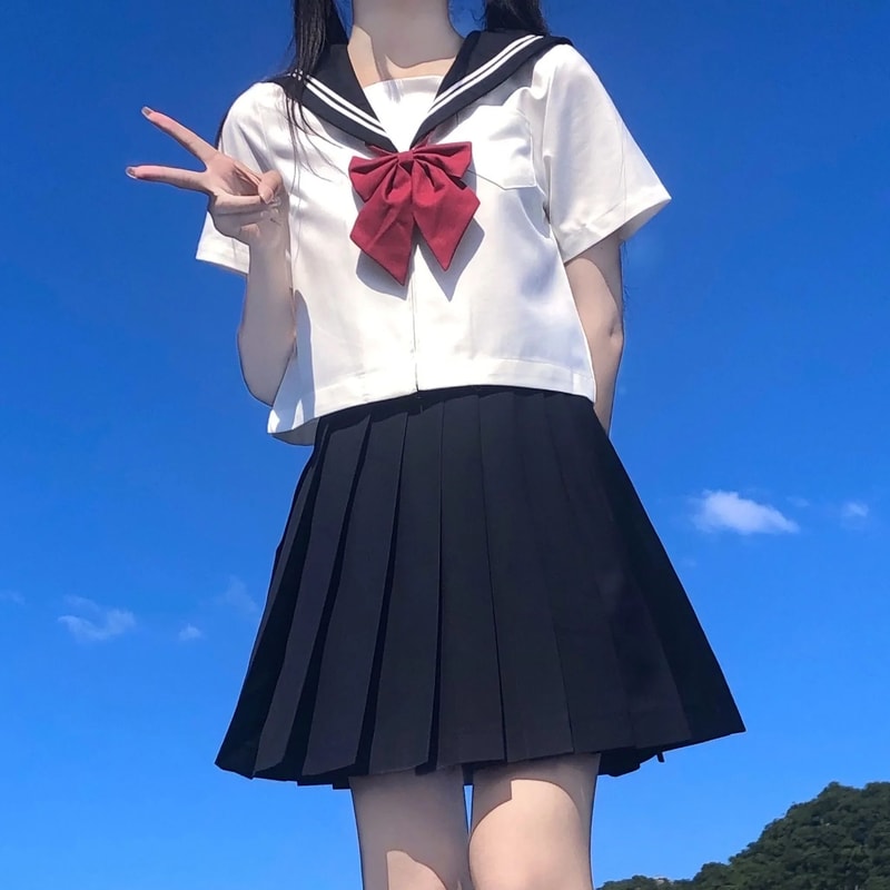 Elegant Plus Size Sailor School Uniform Set Japanese JK Style Long Sleeve Cosplay Outfit S8XL 1