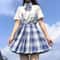 Korean JK Sailor School Uniform Set Pink Plaid Pleated Skirt Blouse Cosplay Outfit For Women 5