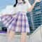 Korean JK Sailor School Uniform Set Pink Plaid Pleated Skirt Blouse Cosplay Outfit For Women 12
