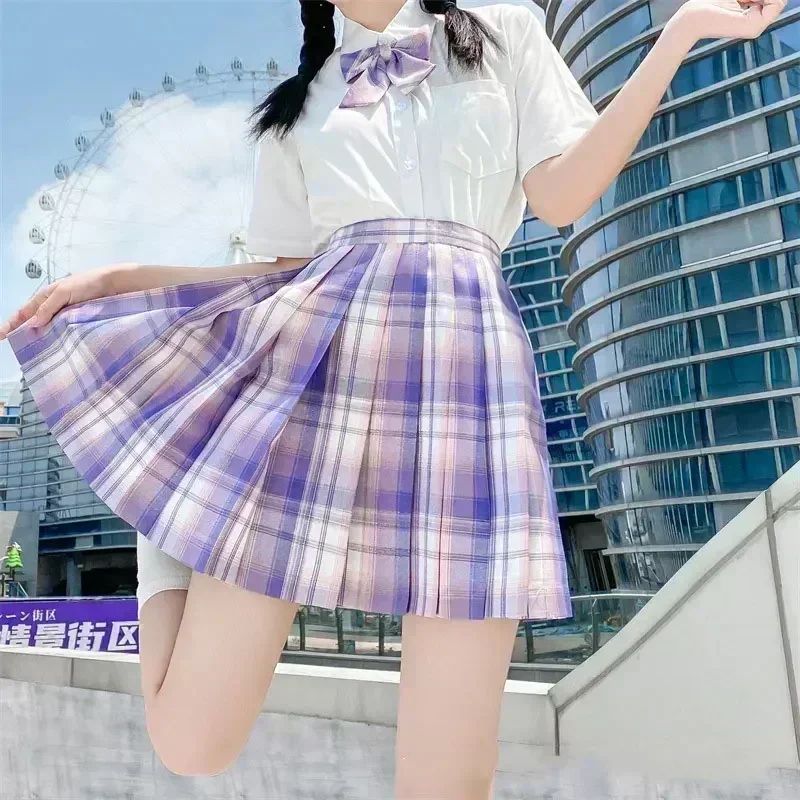 Korean JK Sailor School Uniform Set Pink Plaid Pleated Skirt Blouse Cosplay Outfit For Women 12