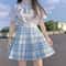 Korean JK Sailor School Uniform Set Pink Plaid Pleated Skirt Blouse Cosplay Outfit For Women 20