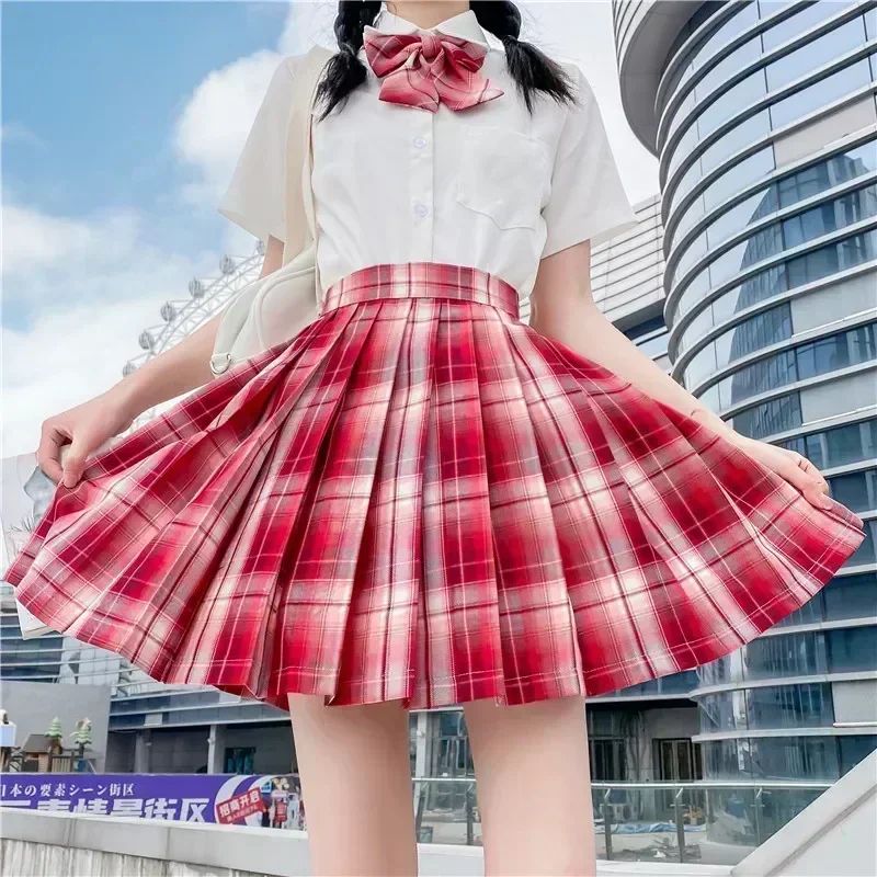 Korean JK Sailor School Uniform Set Pink Plaid Pleated Skirt Blouse Cosplay Outfit For Women 21