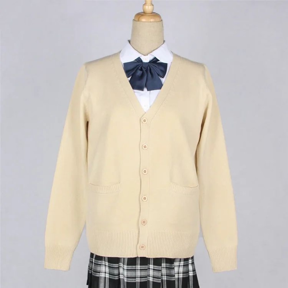 Japanese JK School Uniform Sweater Cardigan Anime VNeck Long Sleeve Knit Coat For Girls 1