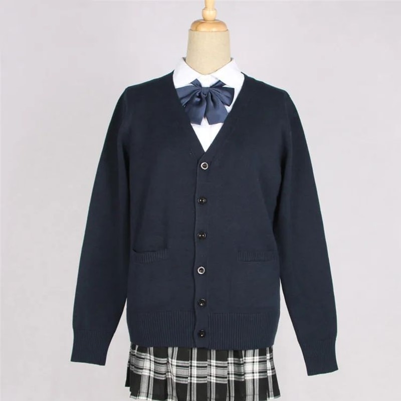 Japanese JK School Uniform Sweater Cardigan Anime VNeck Long Sleeve Knit Coat For Girls 2