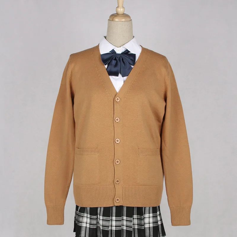Japanese JK School Uniform Sweater Cardigan Anime VNeck Long Sleeve Knit Coat For Girls 4