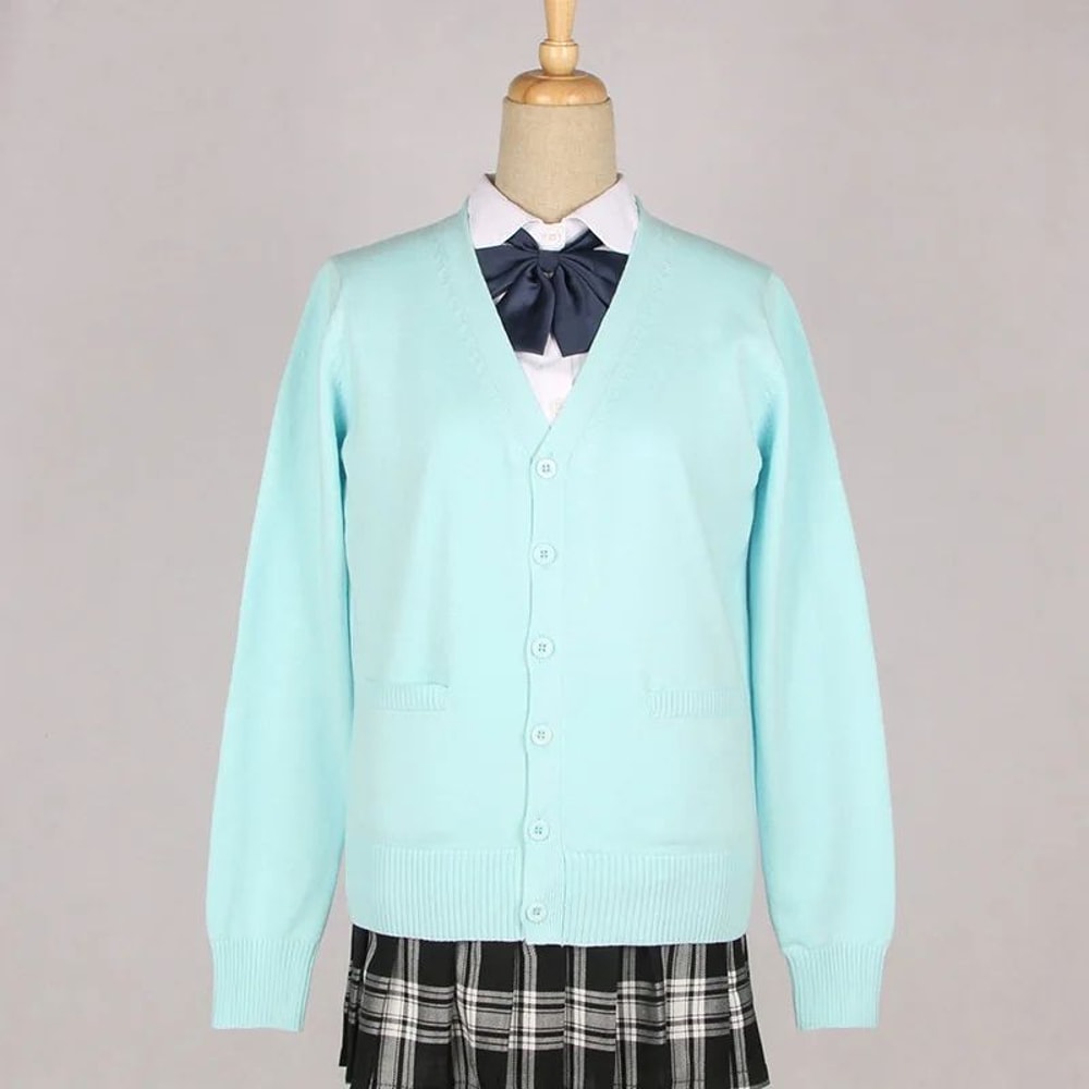 Japanese JK School Uniform Sweater Cardigan Anime VNeck Long Sleeve Knit Coat For Girls 15