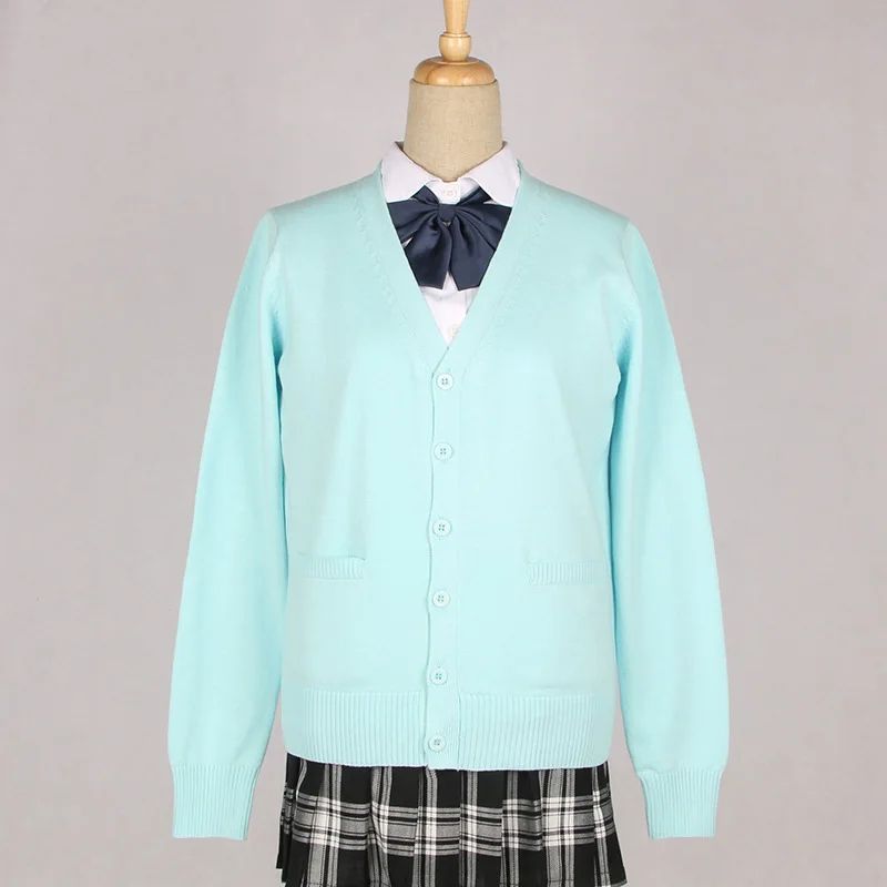 Japanese JK School Uniform Sweater Cardigan Anime VNeck Long Sleeve Knit Coat For Girls 15