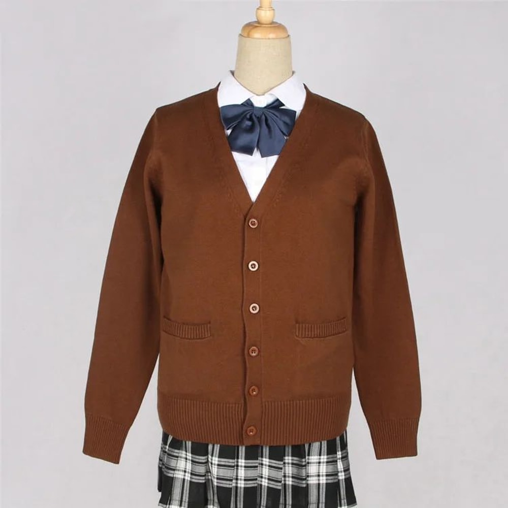 Japanese JK School Uniform Sweater Cardigan Anime VNeck Long Sleeve Knit Coat For Girls 10