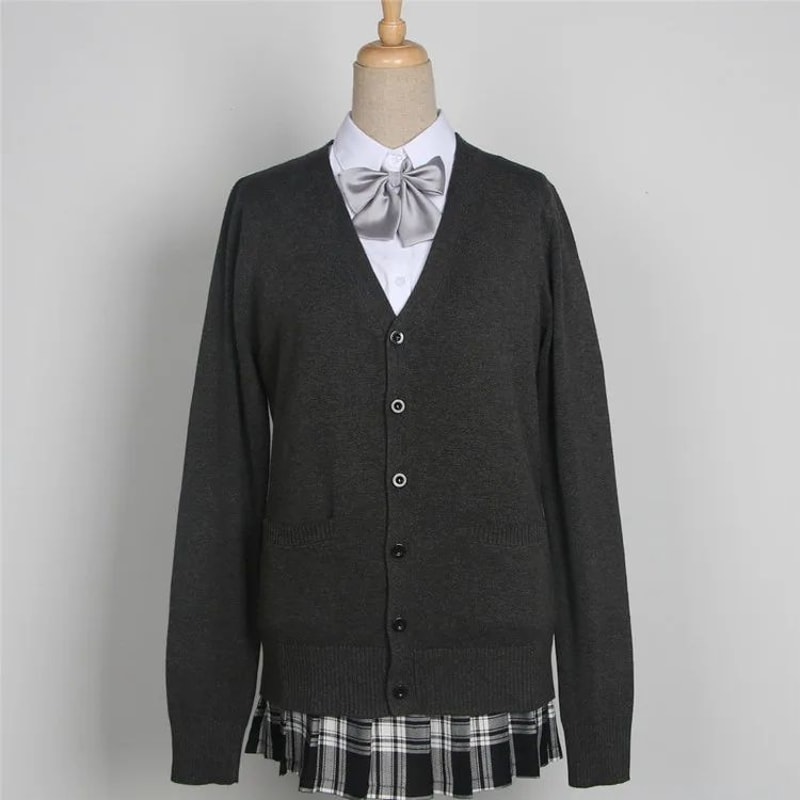 Japanese JK School Uniform Sweater Cardigan Anime VNeck Long Sleeve Knit Coat For Girls 9