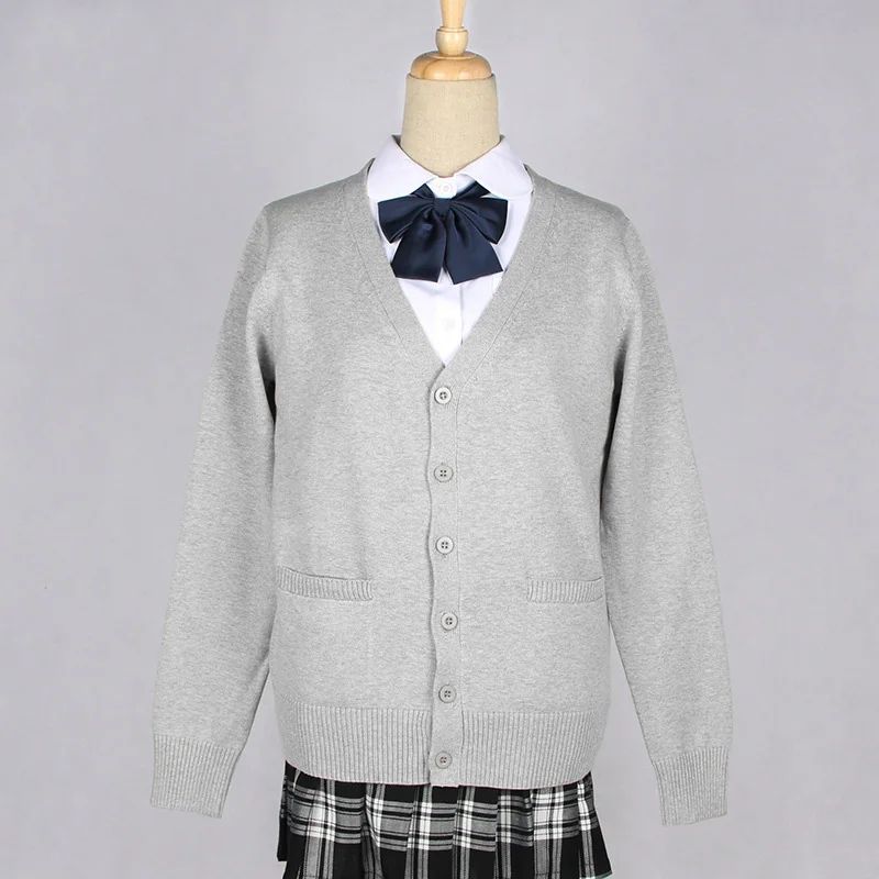 Japanese JK School Uniform Sweater Cardigan Anime VNeck Long Sleeve Knit Coat For Girls 22