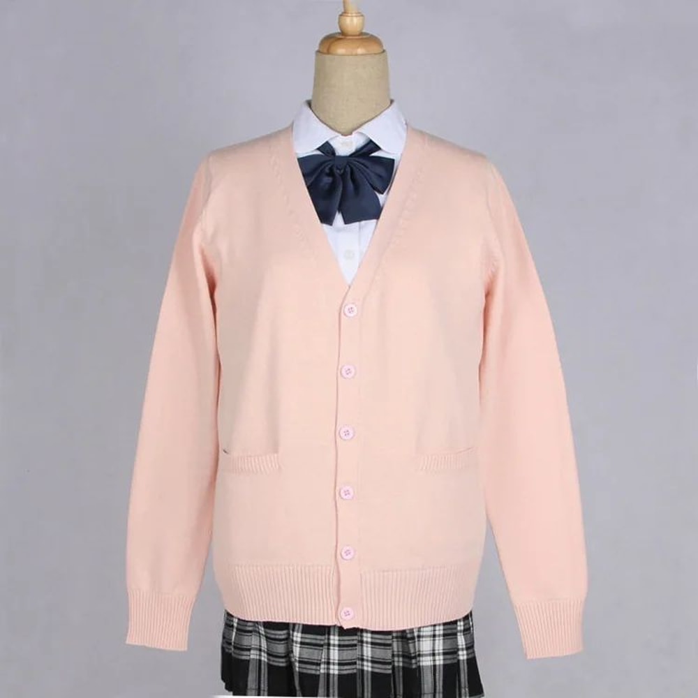 Japanese JK School Uniform Sweater Cardigan Anime VNeck Long Sleeve Knit Coat For Girls 18