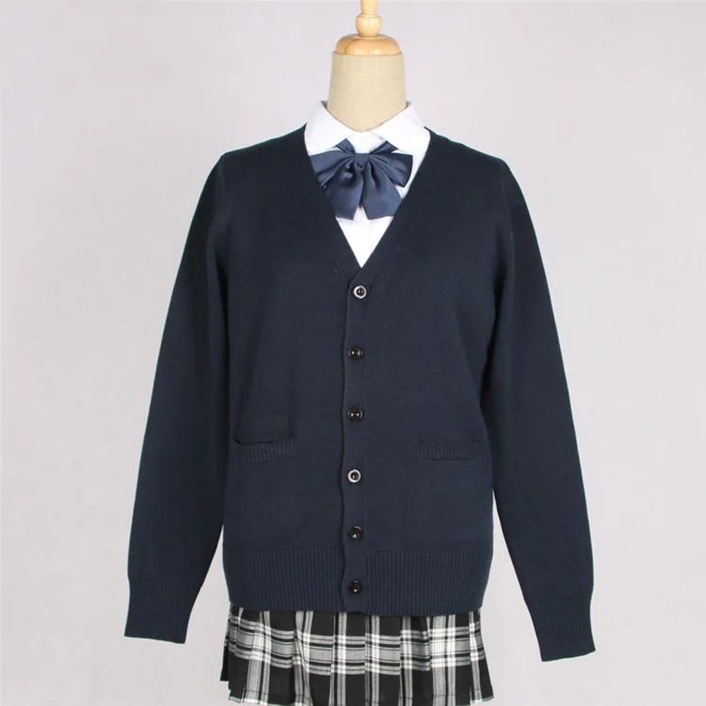 Japanese JK School Uniform Sweater Cardigan Anime VNeck Long Sleeve Knit Coat For Girls 8