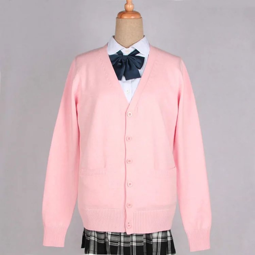 Japanese JK School Uniform Sweater Cardigan Anime VNeck Long Sleeve Knit Coat For Girls 17