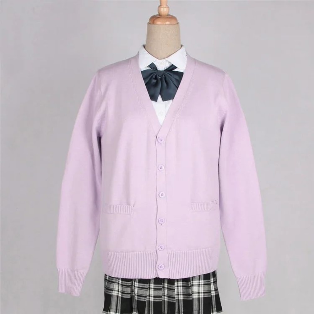 Japanese JK School Uniform Sweater Cardigan Anime VNeck Long Sleeve Knit Coat For Girls 16