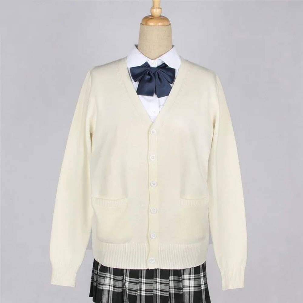 Japanese JK School Uniform Sweater Cardigan Anime VNeck Long Sleeve Knit Coat For Girls 14