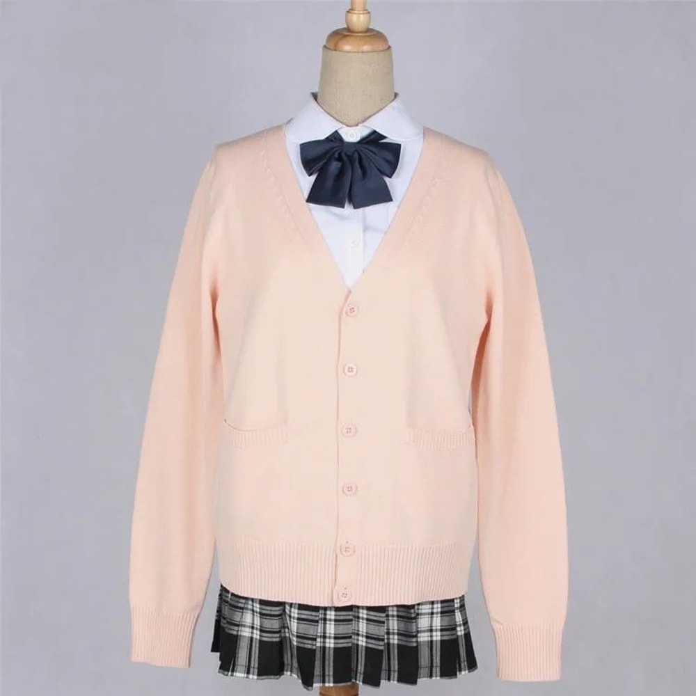 Japanese JK School Uniform Sweater Cardigan Anime VNeck Long Sleeve Knit Coat For Girls 19