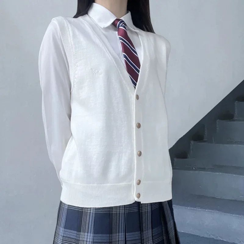 Japanese JK School Uniform Knit Vest Cardigan Korean Gyaru Style Student Sweater For Women 0