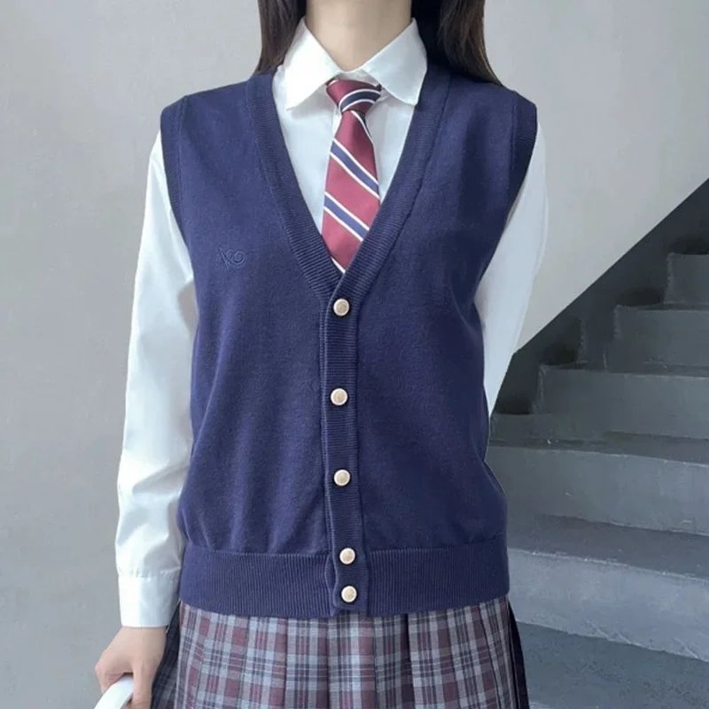 Japanese JK School Uniform Knit Vest Cardigan Korean Gyaru Style Student Sweater For Women 1