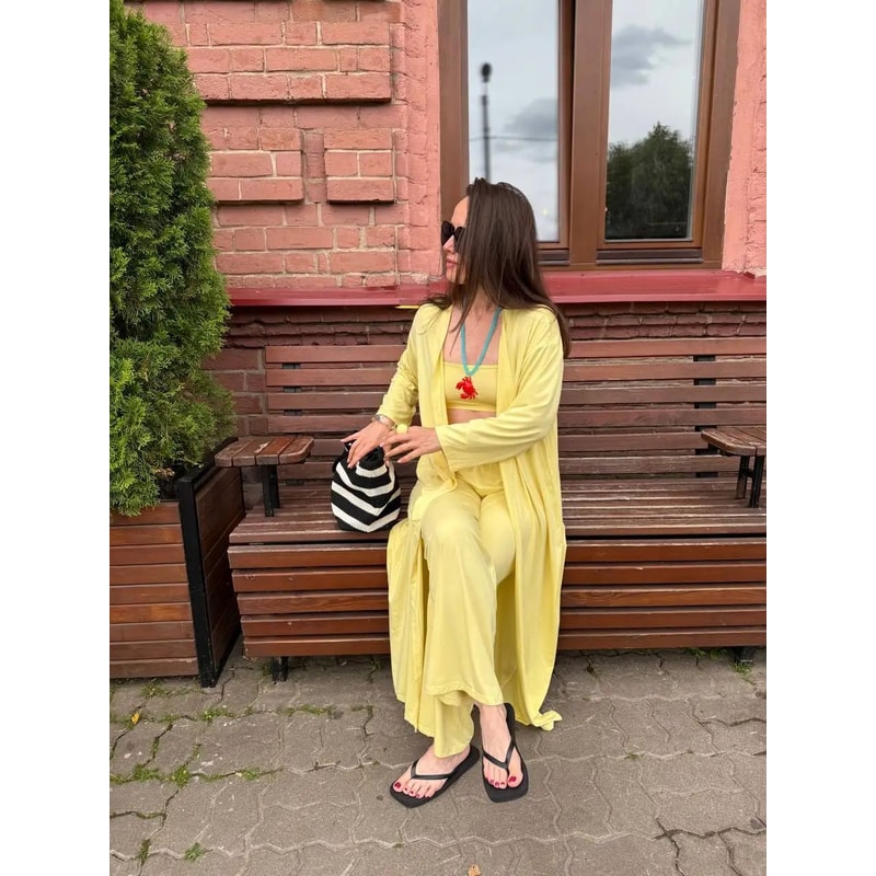 Hirsionsan Womens Modal 3Piece Lounge Set Loose Cardigan Vest HighWaist Pants Casual Outfit 3