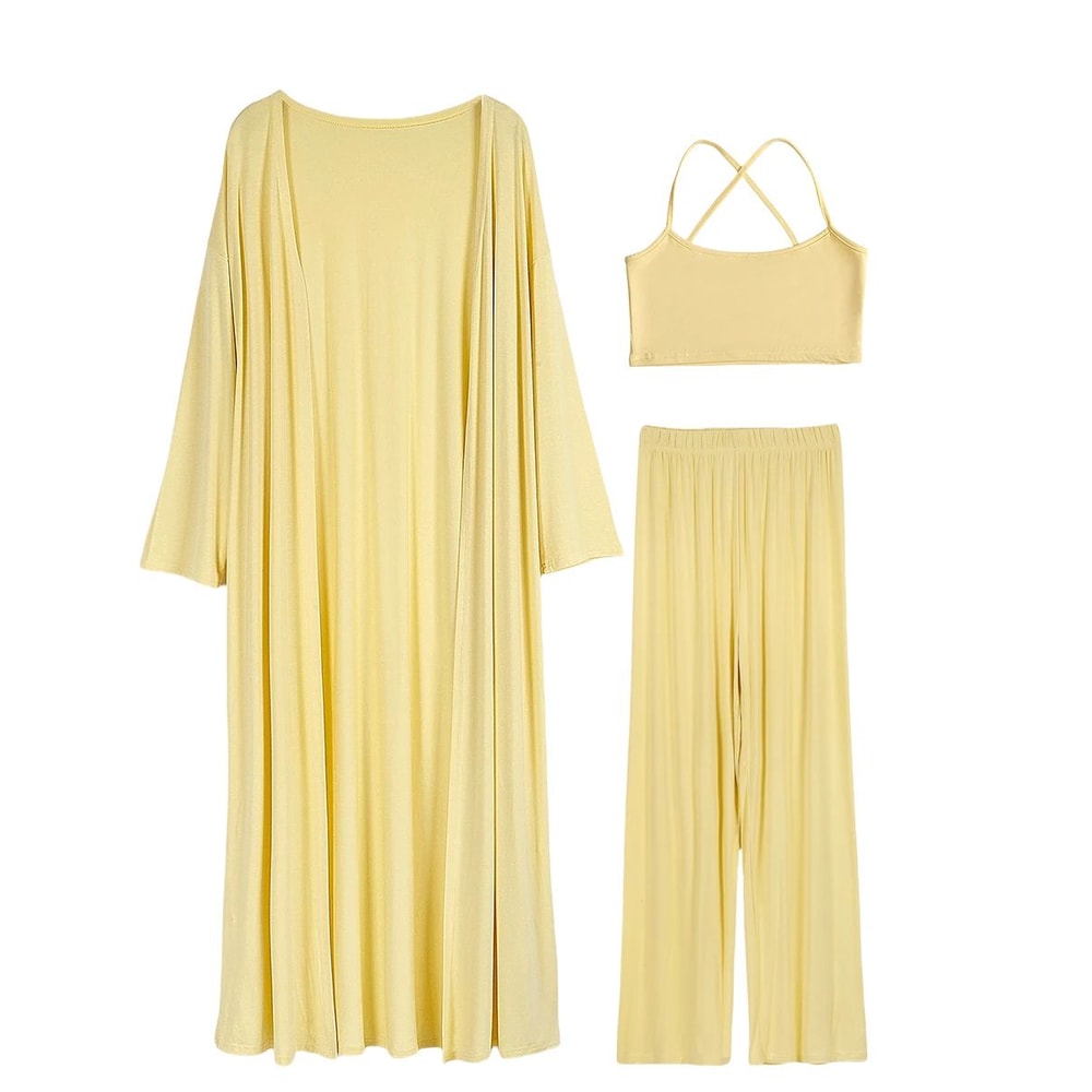 Hirsionsan Womens Modal 3Piece Lounge Set Loose Cardigan Vest HighWaist Pants Casual Outfit 4