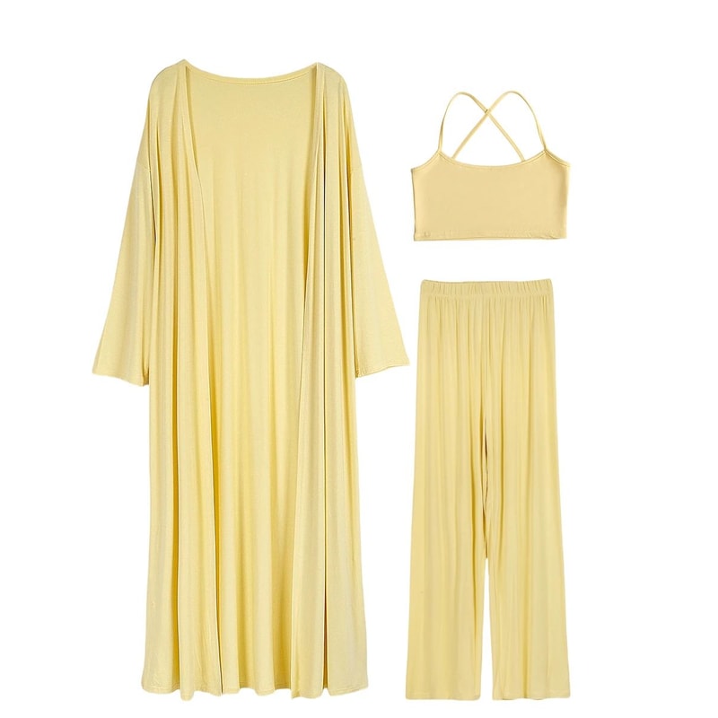 Hirsionsan Womens Modal 3Piece Lounge Set Loose Cardigan Vest HighWaist Pants Casual Outfit 4