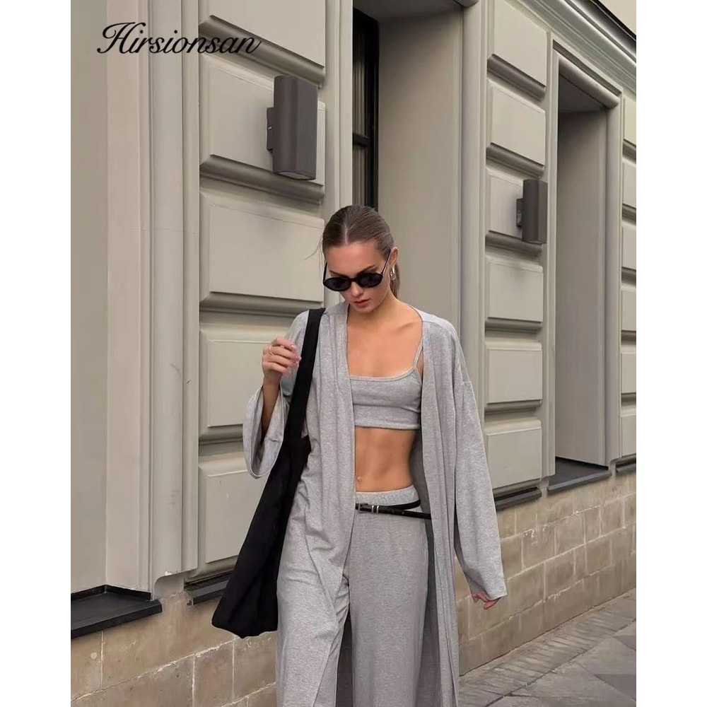 Hirsionsan Womens Modal 3Piece Lounge Set Loose Cardigan Vest HighWaist Pants Casual Outfit 1