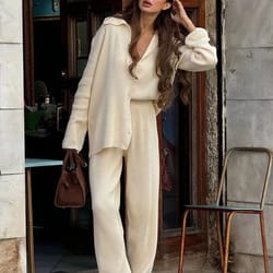 bornladies women's knit cardigan & pants set – autumn winter loose two-piece office sweater outfit