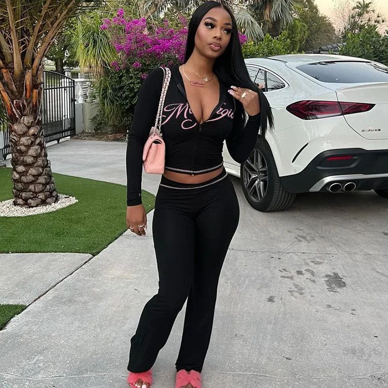 Y2K Leopard Print Hoodie Slim Pants Set Womens Streetwear 2Piece Cardigan And Trousers Outfit 1