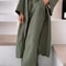 Womens Solid Color Long Cardigan Wide Leg Pants Set Casual Loose Commuter 2Piece Outfit 1