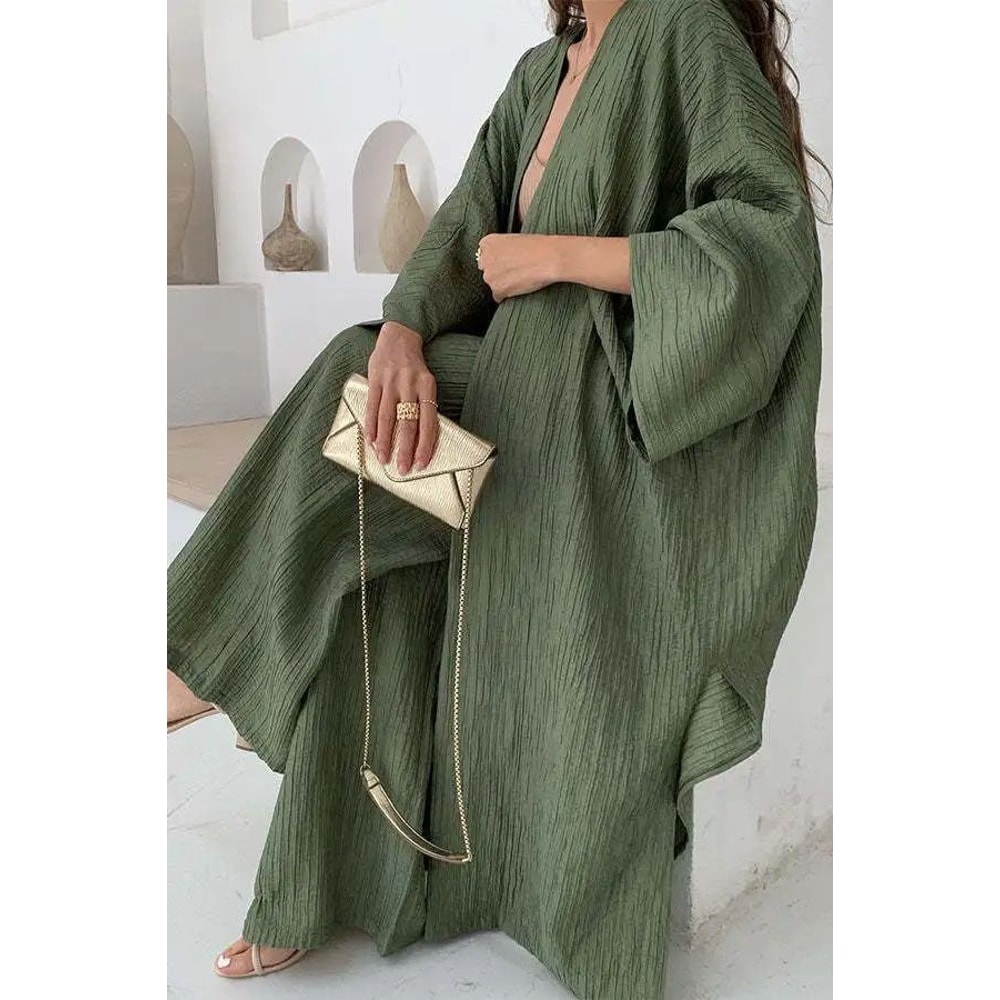 Womens Solid Color Long Cardigan Wide Leg Pants Set Casual Loose Commuter 2Piece Outfit 7