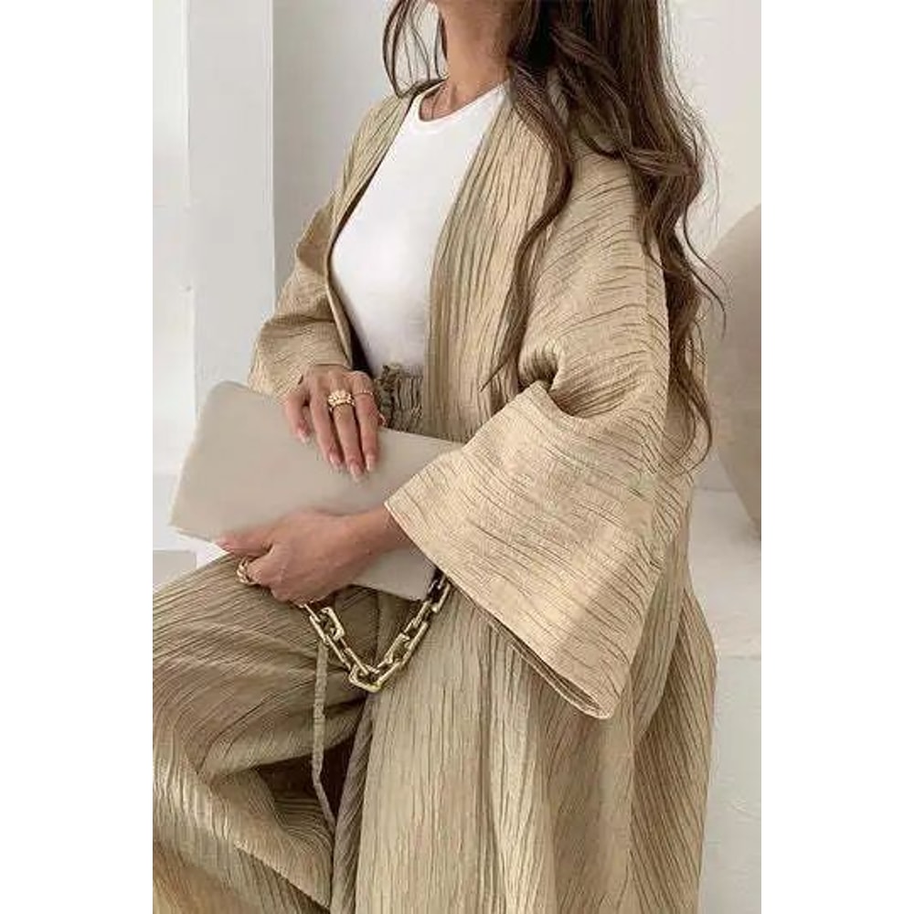 Womens Solid Color Long Cardigan Wide Leg Pants Set Casual Loose Commuter 2Piece Outfit 8