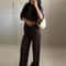 Womens Vintage Knit Cardigan Straight Pants Set Brown Loose Fit 2Piece Fashion Suit 2