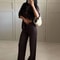 Womens Vintage Knit Cardigan Straight Pants Set Brown Loose Fit 2Piece Fashion Suit 2